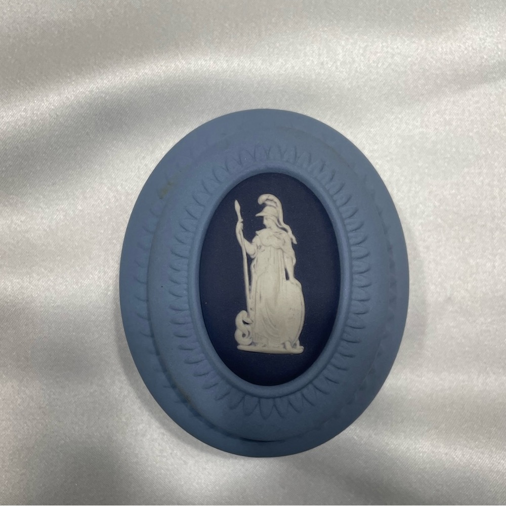 Wedgwood Jasperware Tricolored Blues/ White Oval Trinket Box
